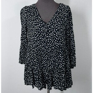 Maeve Anthropologie Top Women Small Black Lilla 3/4 Sleeve Tiered Blouse